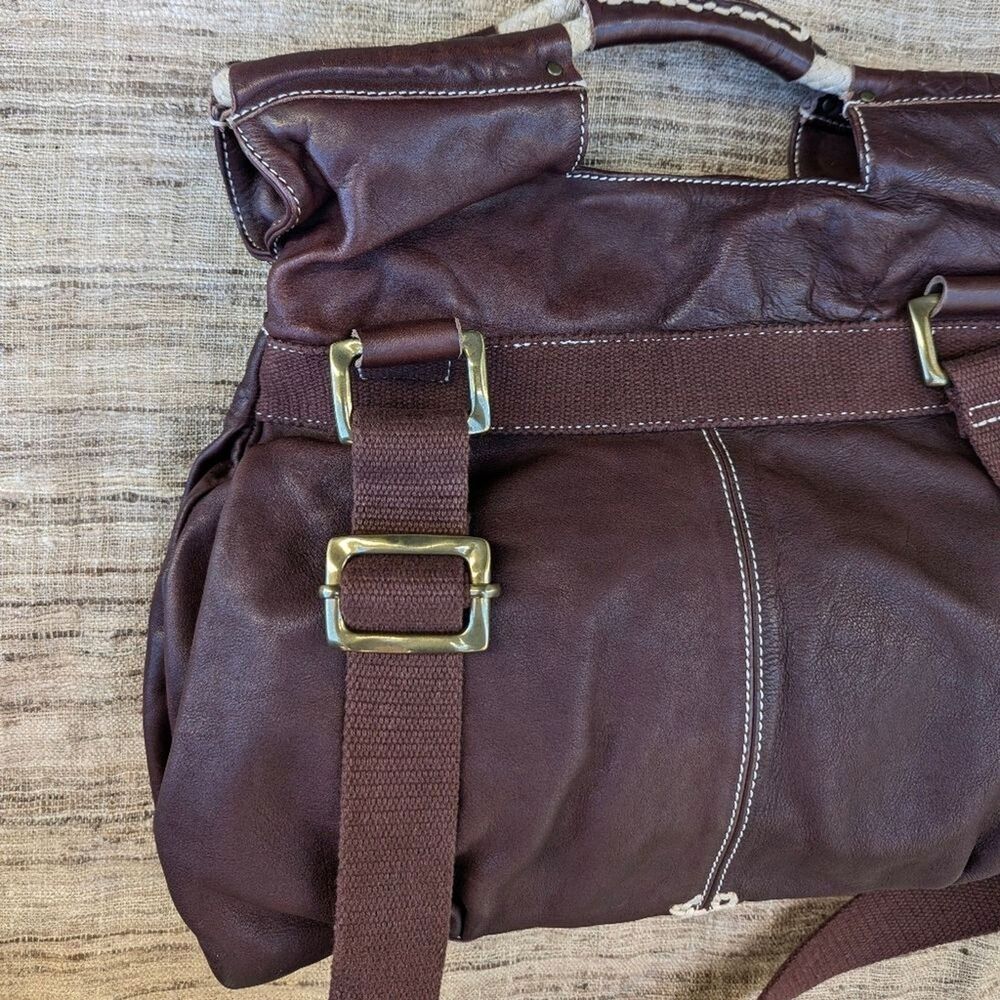 49 Square Miles Brown Leather Shoulder Bag Large Crossbody Purse Hobo Tote - Picture 5 of 11